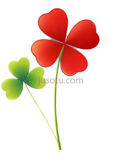 四叶草,卡通,绿色,红色, PNG