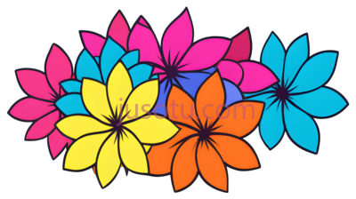 花朵,卡通,黄色,蓝色,橙色,粉色, PNG
