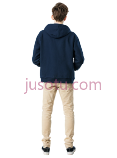 男子,休闲,深蓝色连帽衫, 米色裤子PNG