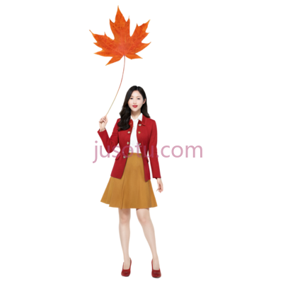 女人,休闲,红色外套, 黄色裙子, PNG