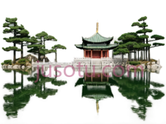 亭子,中式建筑,绿色屋顶,红色墙壁PNG