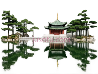 亭子,中式建筑,绿色屋顶,红色墙壁, PNG