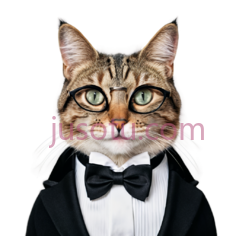猫,穿着黑色燕尾服,蝴蝶结领结,棕色,黑色,白色PNG