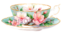 茶杯,桃花, PNG