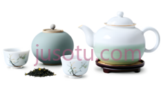 茶具,中式,白色,绿色PNG