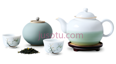 茶具,中式,白色,绿色, PNG