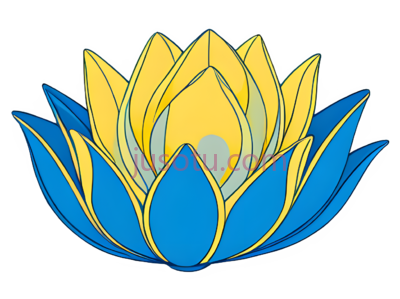 莲花籽荚,蓝黄, PNG