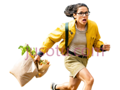 女性,休闲装,黄色外套, 白色内搭, 米色短裤PNG