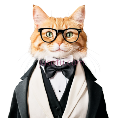 猫,戴眼镜,穿礼服,橘色, PNG