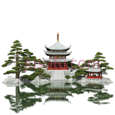 松柏,寺庙, PNG