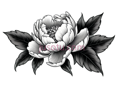 牡丹,黑白插画,黑白色调, PNG