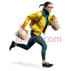 女性,运动装,黄色外套, 蓝色裤子PNG