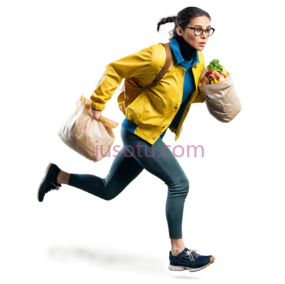 女性,运动装,黄色外套, 蓝色裤子, PNG
