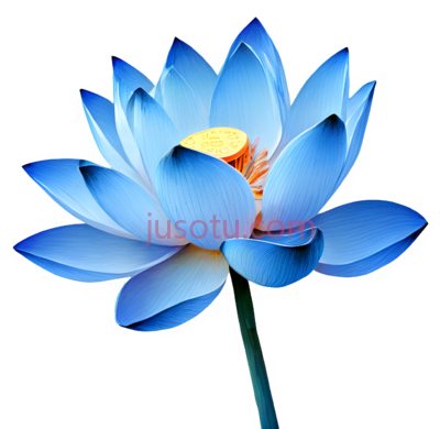 水彩荷花,蓝色, PNG