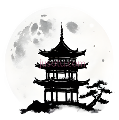 塔,月亮,插画,黑白, PNG