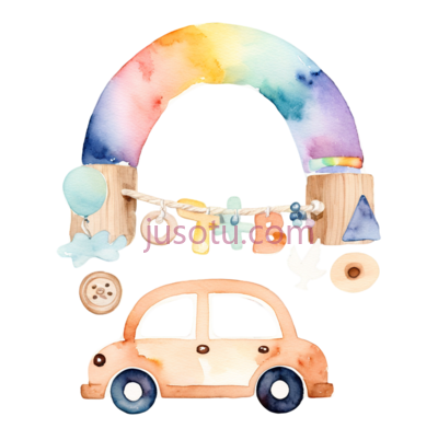 彩虹,玩具车,玩具飞机,玩具球,水彩画,卡通,黄色, PNG