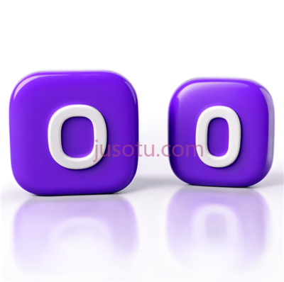 字母O,3D立体方块,紫色, PNG
