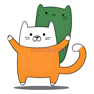 卡通猫,可爱,橙色,白色,绿色, PNG