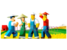 农民,卡通,红色上衣, 蓝色裤子PNG