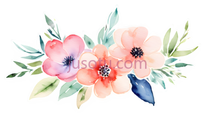花朵,水彩画,粉色,蓝色, PNG
