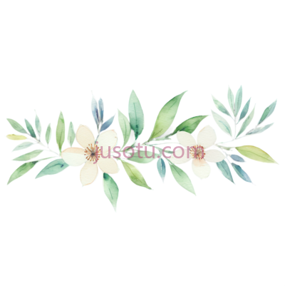 花朵,叶子,水彩画,绿色,白色,粉色, PNG