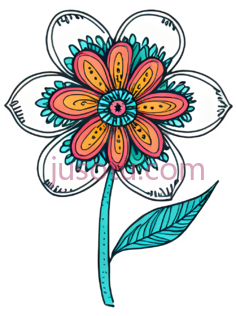 花朵,卡通,白色, 粉色, 橙色, 黄色, 绿色PNG