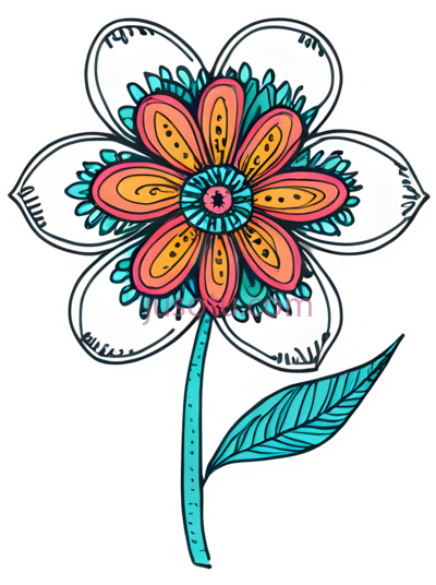花朵,卡通,白色, 粉色, 橙色, 黄色, 绿色, PNG