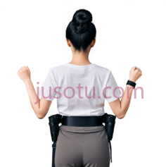 女性,T恤,盘发,黑色腰带,双手背后PNG