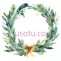 花环,水彩画,绿色,金色PNG