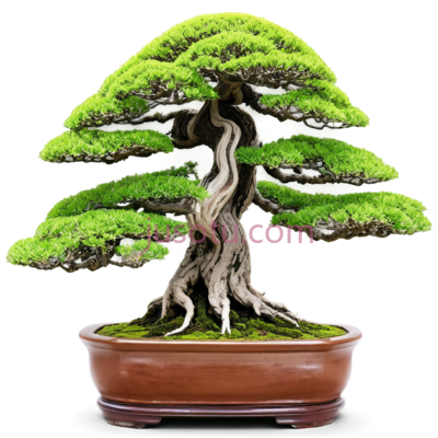 盆景树,茂盛,绿叶,扭曲,枝干,树干,棕色,陶瓷盆, PNG