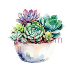 水彩画,多肉植物,花盆PNG